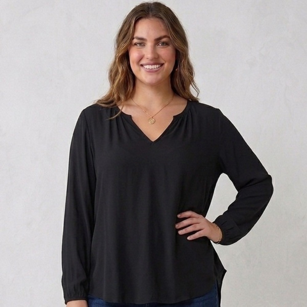 Old Navy Womens Black V-Neck Long Sleeve High Low Top Large Capsule Wardrobe